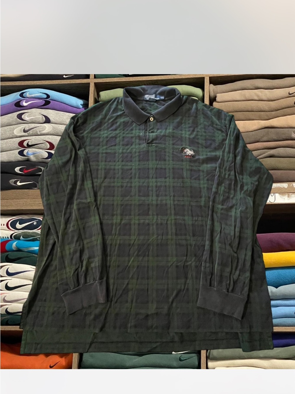 Vintage Ralph Lauren Long Sleeve Plaid Polo Embroidered Scottie Dog Size XL